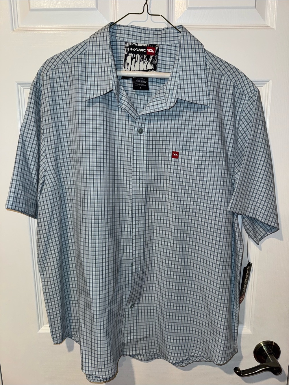 Tony Hawk Men’s Short-Sleeve Checked Button-Down Shirt in Light Blue